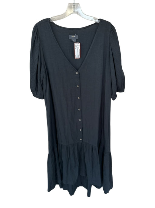 Maeve Size MP Black Viscose 3/4 Balloon Sleeve Button Down Midi Dress Black / MP