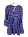 Devotion Size M Blue & Pink Cotton Long Bell Sleeve Aztec Snap Button Dress Blue & Pink / M