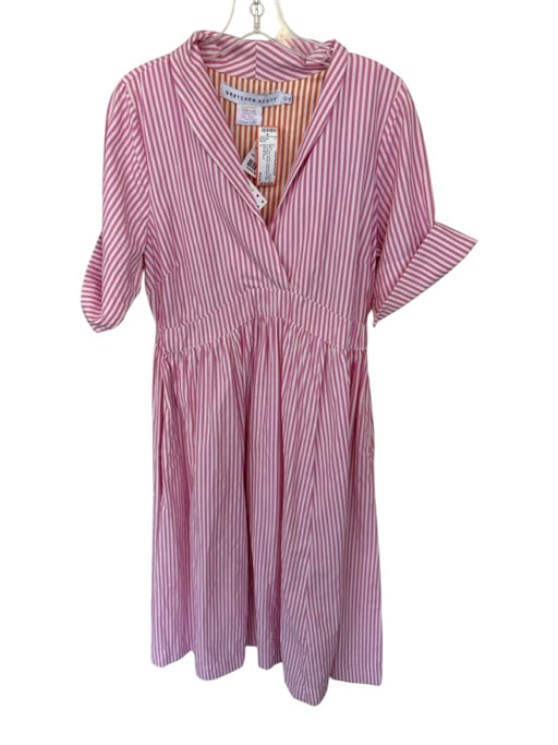 Gretchen Scott Size L Pink & White Polyester & Cotton 3/4 Sleeve Striped Dress Pink & White / L