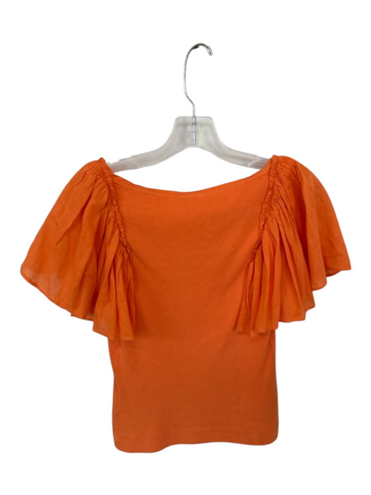 Maeve Size XS Orange Cotton Ribbed Flutter Sleeve V Neck Top Orange / XS