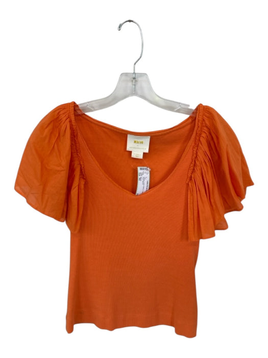 Maeve Size XS Orange Cotton Ribbed Flutter Sleeve V Neck Top Orange / XS