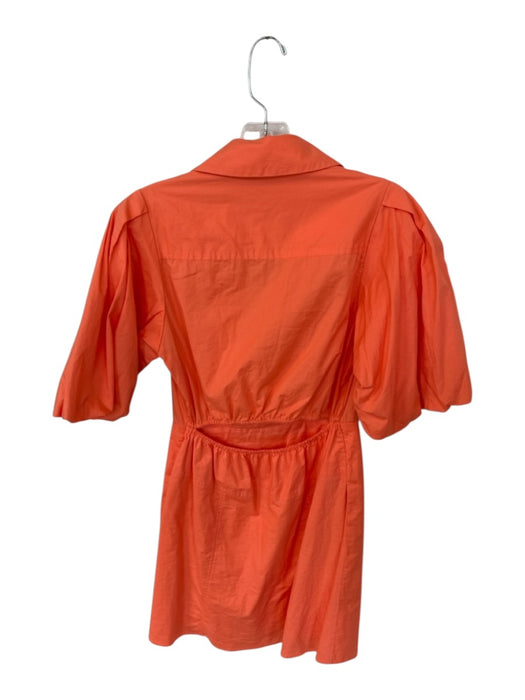 Esqualo Size 4 coral Cotton Short Puff Sleeve Midi V Neck Dress coral / 4