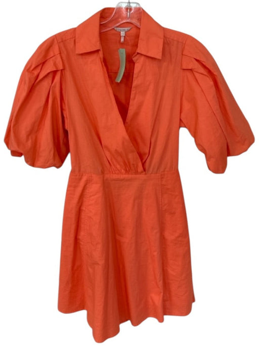 Esqualo Size 4 coral Cotton Short Puff Sleeve Midi V Neck Dress coral / 4