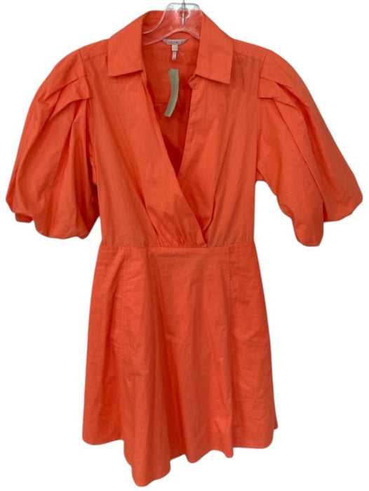 Esqualo Size 4 coral Cotton Short Puff Sleeve Midi V Neck Dress coral / 4