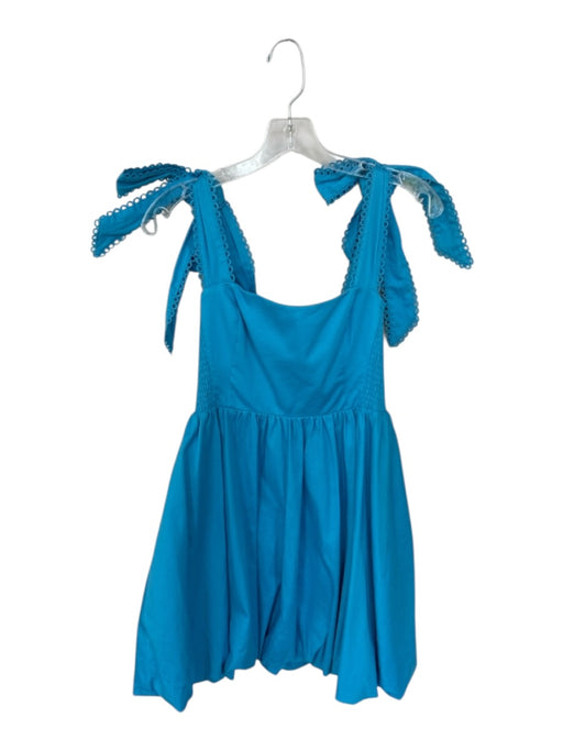 Adrianna Papell Size 2 Teal Cotton Eyelet Trim bubble Tie Straps Mini Dress Teal / 2