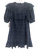 Stellah Size XS Navy Cotton Puff Sleeves Cut Outs Split Neck Ruffle Dress Navy / XS