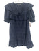 Stellah Size XS Navy Cotton Puff Sleeves Cut Outs Split Neck Ruffle Dress Navy / XS