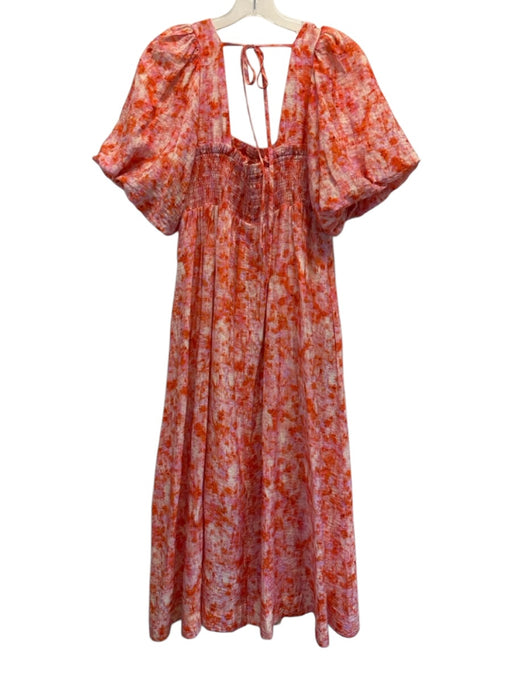 By Anthropologie Size SP Pink & Orange Viscose Blend Abstract Floral Dress Pink & Orange / SP