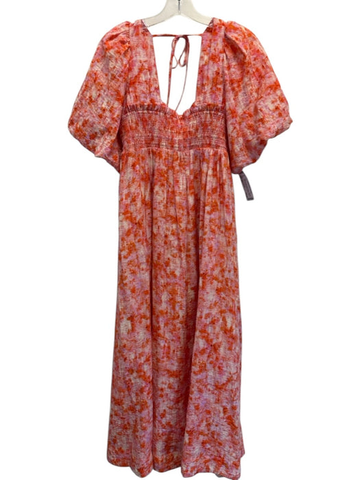 By Anthropologie Size SP Pink & Orange Viscose Blend Abstract Floral Dress Pink & Orange / SP