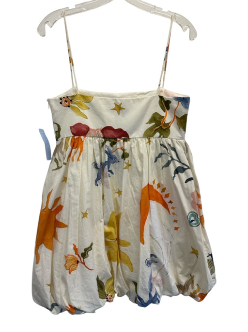 Zara Size S Cream White & Multi Cotton Spaghetti Strap Watercolor Print Dress Cream White & Multi / S