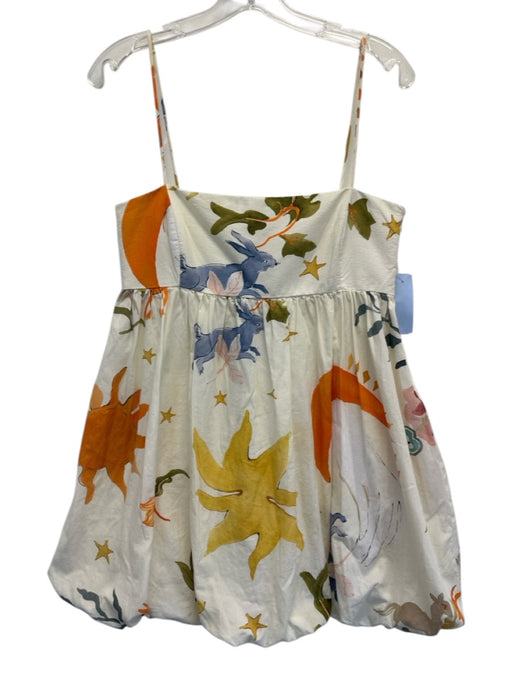 Zara Size S Cream White & Multi Cotton Spaghetti Strap Watercolor Print Dress Cream White & Multi / S