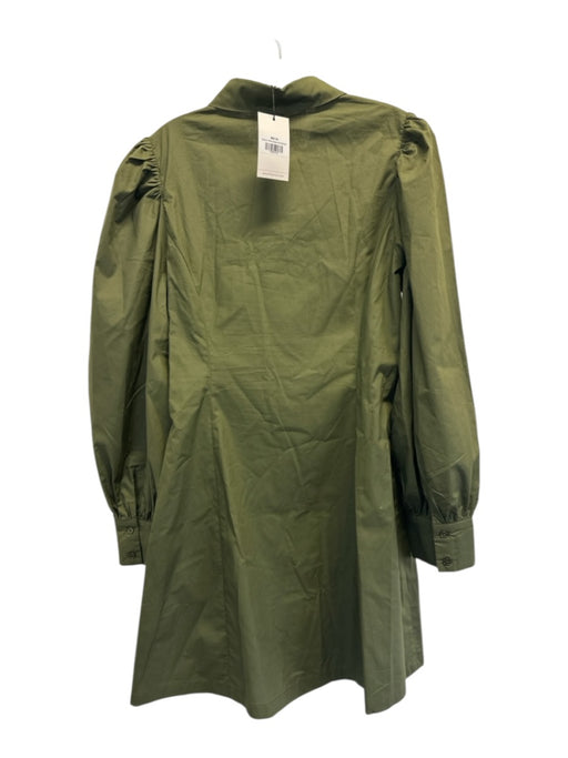 avara Size M Olive Green Cotton Long Balloon Sleeve Collared Quarter Zip Dress Olive Green / M