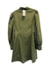 avara Size M Olive Green Cotton Long Balloon Sleeve Collared Quarter Zip Dress Olive Green / M