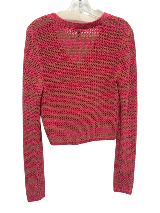 Rag & Bone Size M Mixed Pinks Cotton Blend Open Knit Striped Cropped Cardigan Mixed Pinks / M