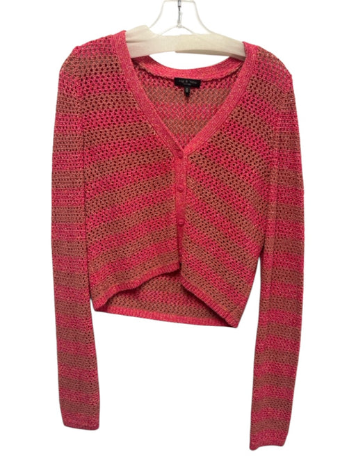 Rag & Bone Size M Mixed Pinks Cotton Blend Open Knit Striped Cropped Cardigan Mixed Pinks / M
