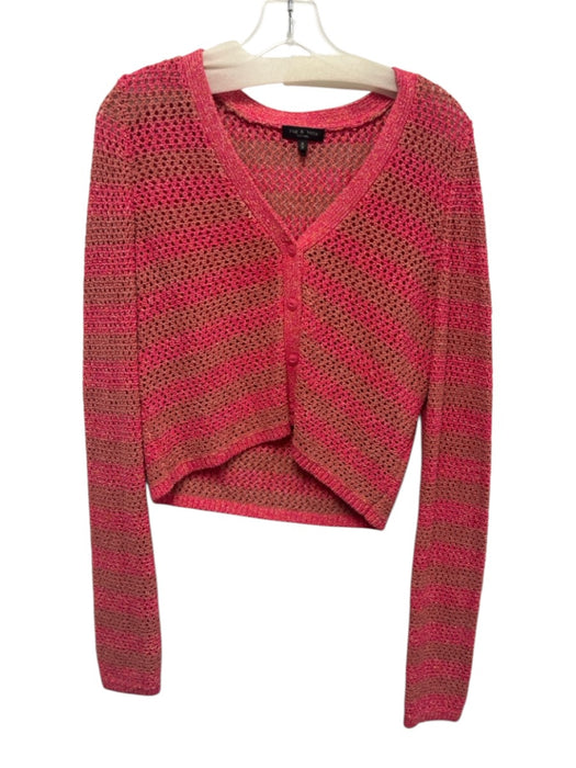 Rag & Bone Size M Mixed Pinks Cotton Blend Open Knit Striped Cropped Cardigan Mixed Pinks / M