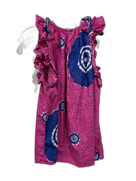 Ulla Johnson Size 4 Pink & blue Cotton Ruffle Cap Sleeve Abstract Print Top Pink & blue / 4
