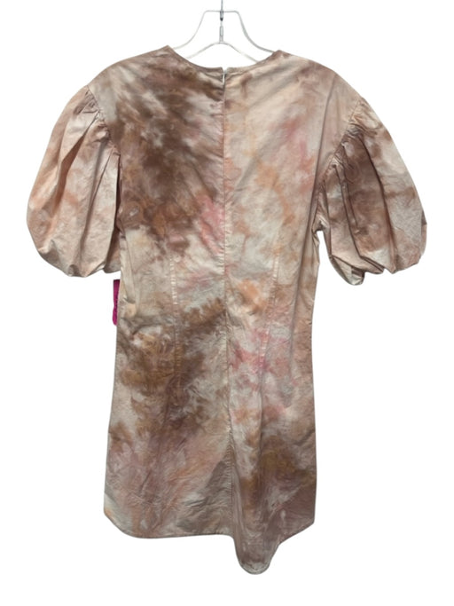 A.L.C. Size 2 Pink, Brown & White Cotton Short Balloon Sleeve Tie Dye Dress Pink, Brown & White / 2