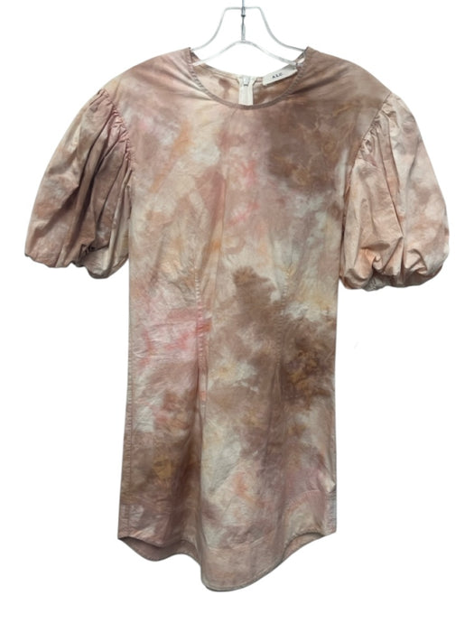 A.L.C. Size 2 Pink, Brown & White Cotton Short Balloon Sleeve Tie Dye Dress Pink, Brown & White / 2