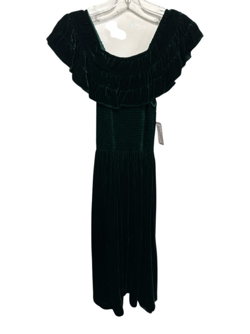 Hill House Size XS Dark Green Smocked Velvet Sleeveless Ruffle Dress Dark Green / XS