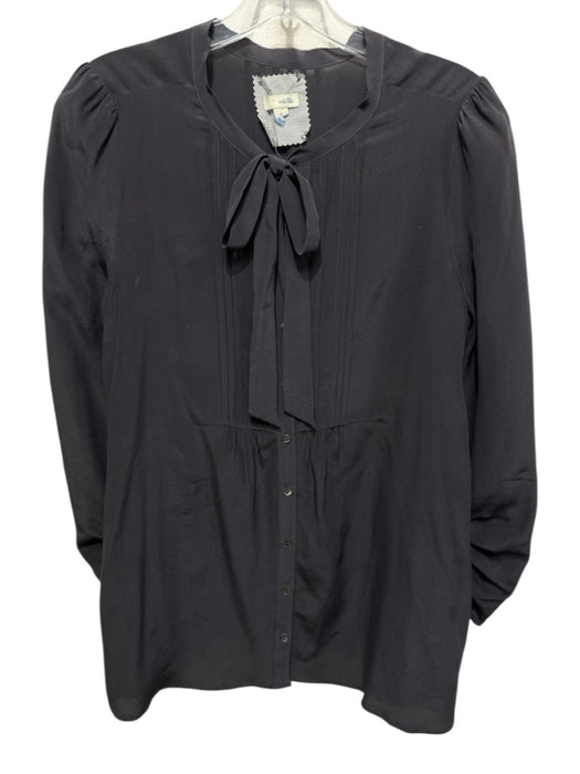 Odille Size 4 Charcoal Brown Silk Button Down Long Sleeve Blouse Top Charcoal Brown / 4