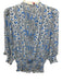 Parker Size Small Blue & White Print Polyester Floral Smocked Waist Ruffle Top Blue & White Print / Small