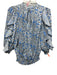 Parker Size Small Blue & White Print Polyester Floral Smocked Waist Ruffle Top Blue & White Print / Small