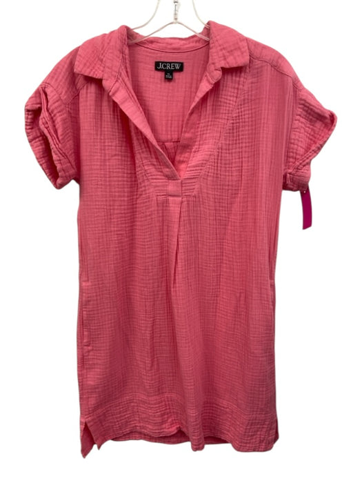 J Crew Size XS Pink Cotton V Neck Gauze Short Sleeve Pockets Dress Pink / XS