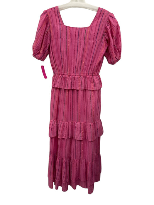 Victoria Dunn Size XS Pink Cotton Square Neck Metallic accents Puff Sleeve Dress Pink / XS