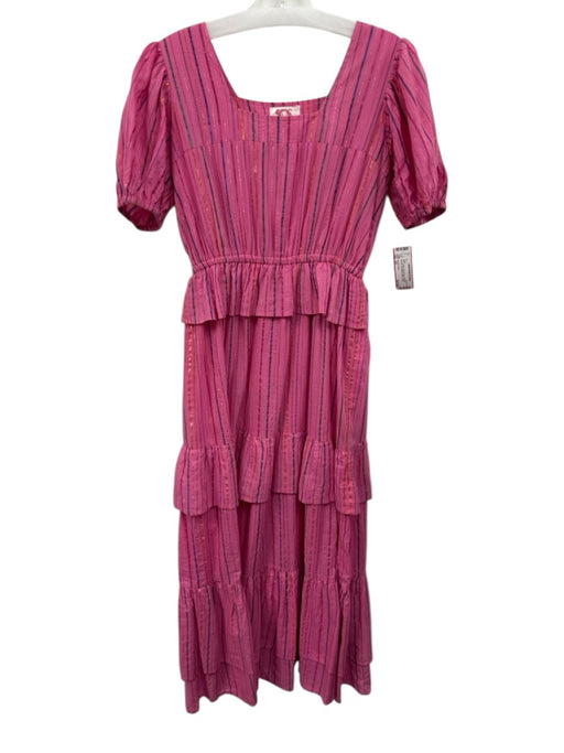 Victoria Dunn Size XS Pink Cotton Square Neck Metallic accents Puff Sleeve Dress Pink / XS