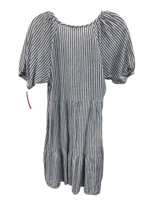 Beach Lunch Lounge Size XS Blue & White Linen Blend Striped Puff Sleeve Dress Blue & White / XS