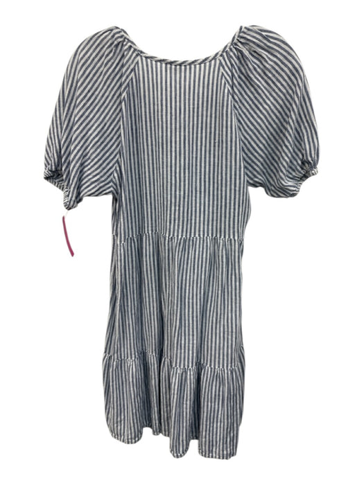 Beach Lunch Lounge Size XS Blue & White Linen Blend Striped Puff Sleeve Dress Blue & White / XS