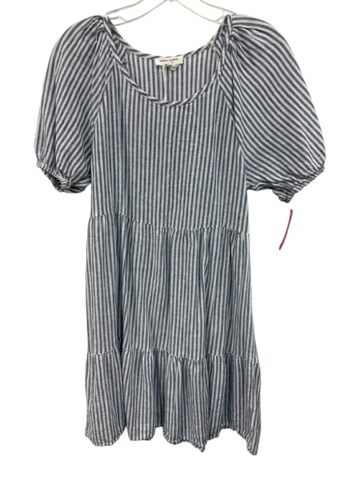 Beach Lunch Lounge Size XS Blue & White Linen Blend Striped Puff Sleeve Dress Blue & White / XS