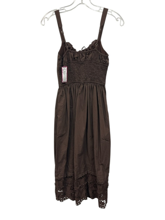En Saison Size XS Deep Brown Cotton Sleeveless Eyelet Midi Dress Deep Brown / XS