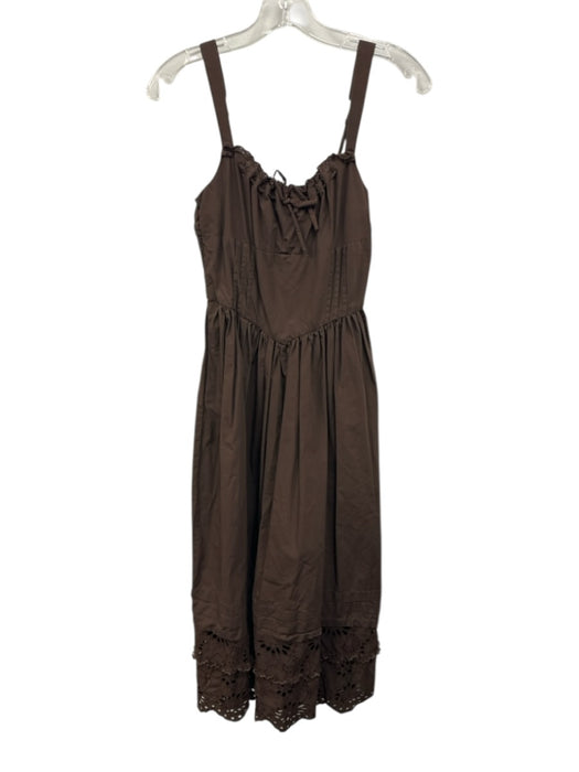 En Saison Size XS Deep Brown Cotton Sleeveless Eyelet Midi Dress Deep Brown / XS