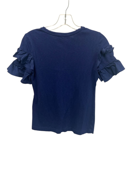 Tory Burch Size XS Navy Cotton Short Sleeve Ruffles Top Navy / XS
