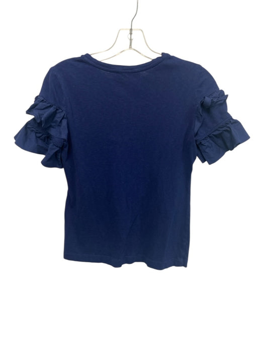 Tory Burch Size XS Navy Cotton Short Sleeve Ruffles Top Navy / XS