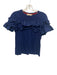 Tory Burch Size XS Navy Cotton Short Sleeve Ruffles Top Navy / XS