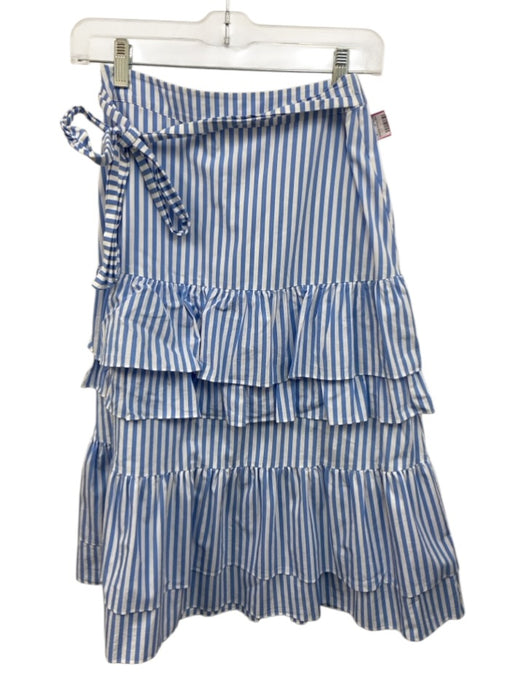 Rachel Parcell Size XS Blue & White Cotton Striped Tie Waist Ruffle Skirt Blue & White / XS
