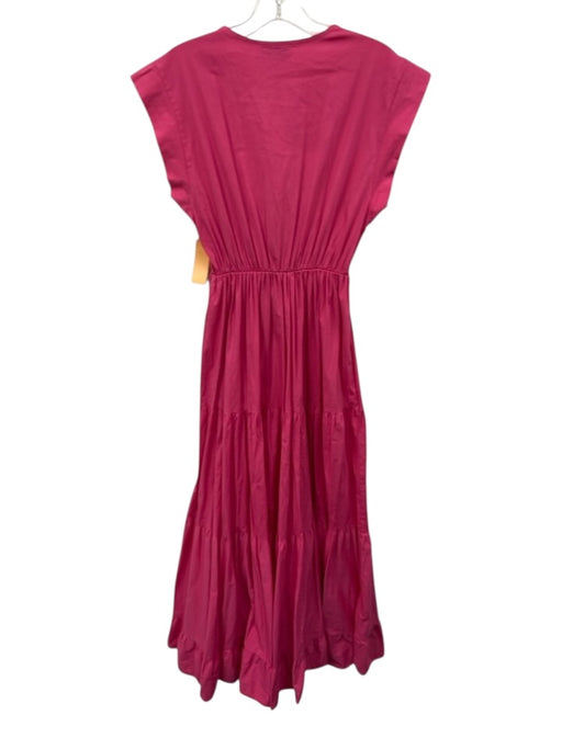 Sofia Size XS Hot pink Cotton Cap Sleeve V Neck Elastic Waist Midi Dress Hot pink / XS