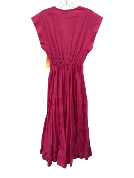 Sofia Size XS Hot pink Cotton Cap Sleeve V Neck Elastic Waist Midi Dress Hot pink / XS