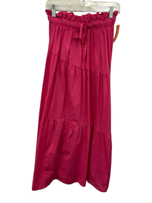 Sofia Size XS Hot pink Cotton Paper Bag Waist Tiered Drawstring Midi Skirt Hot pink / XS