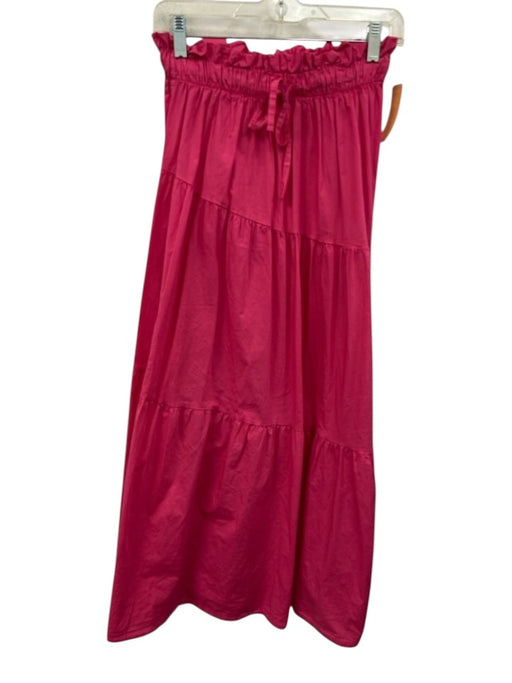 Sofia Size XS Hot pink Cotton Paper Bag Waist Tiered Drawstring Midi Skirt Hot pink / XS