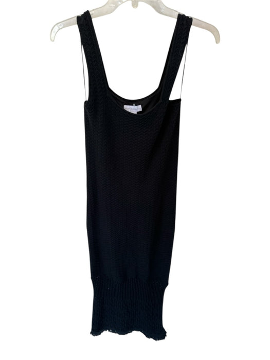 House of Harlow Size S Black Cotton Fringe Knit Side Slit Square Neck Dress Black / S