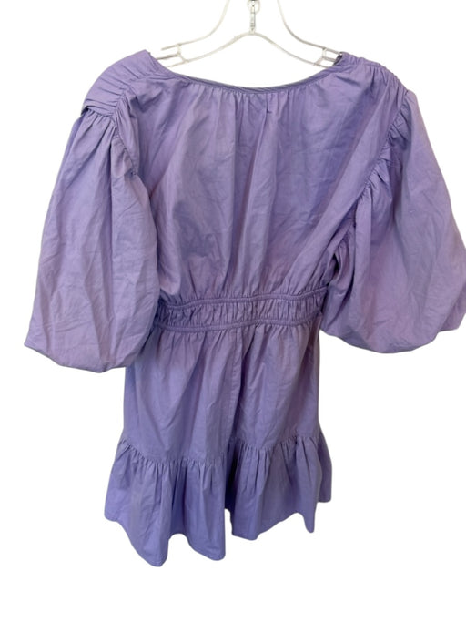 Japna Size M Purple Cotton Bubble Sleeve Sinched Detail V Neck Mini Dress Purple / M