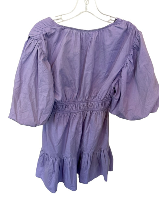 Japna Size M Purple Cotton Bubble Sleeve Sinched Detail V Neck Mini Dress Purple / M