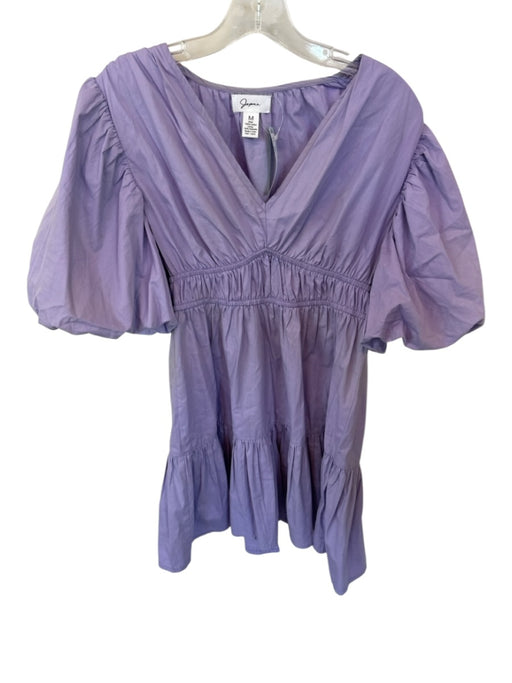 Japna Size M Purple Cotton Bubble Sleeve Sinched Detail V Neck Mini Dress Purple / M