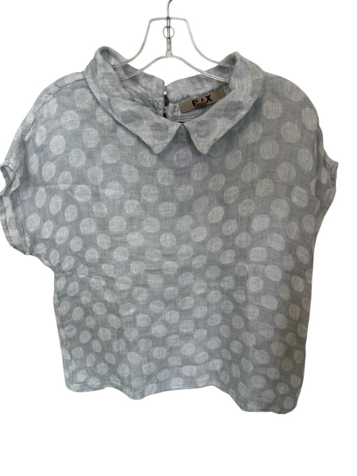 Flax Size S Gray Linen Short Sleeve Polka Dot Collar Top Gray / S