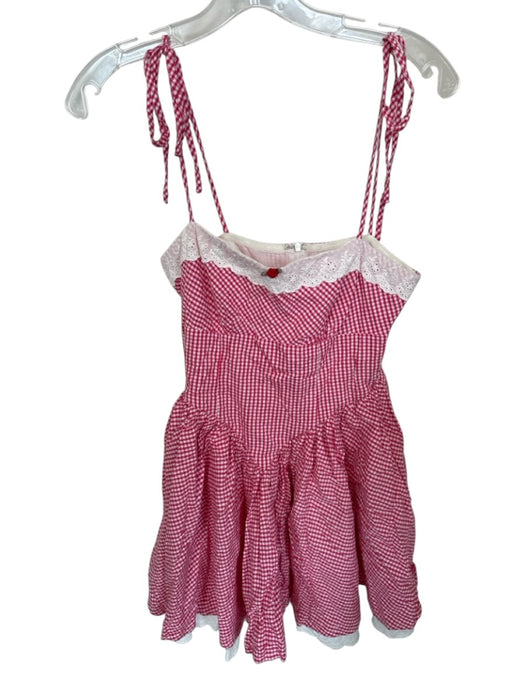 More To Come Size XS Red & White Cotton Mini Lace rosette Spaghetti Strap Dress Red & White / XS