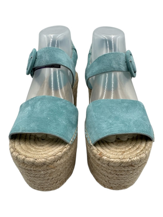 Marc Fisher Shoe Size 9 Light Blue & Beige Suede Espadrille Ankle Buckle Sandals Light Blue & Beige / 9